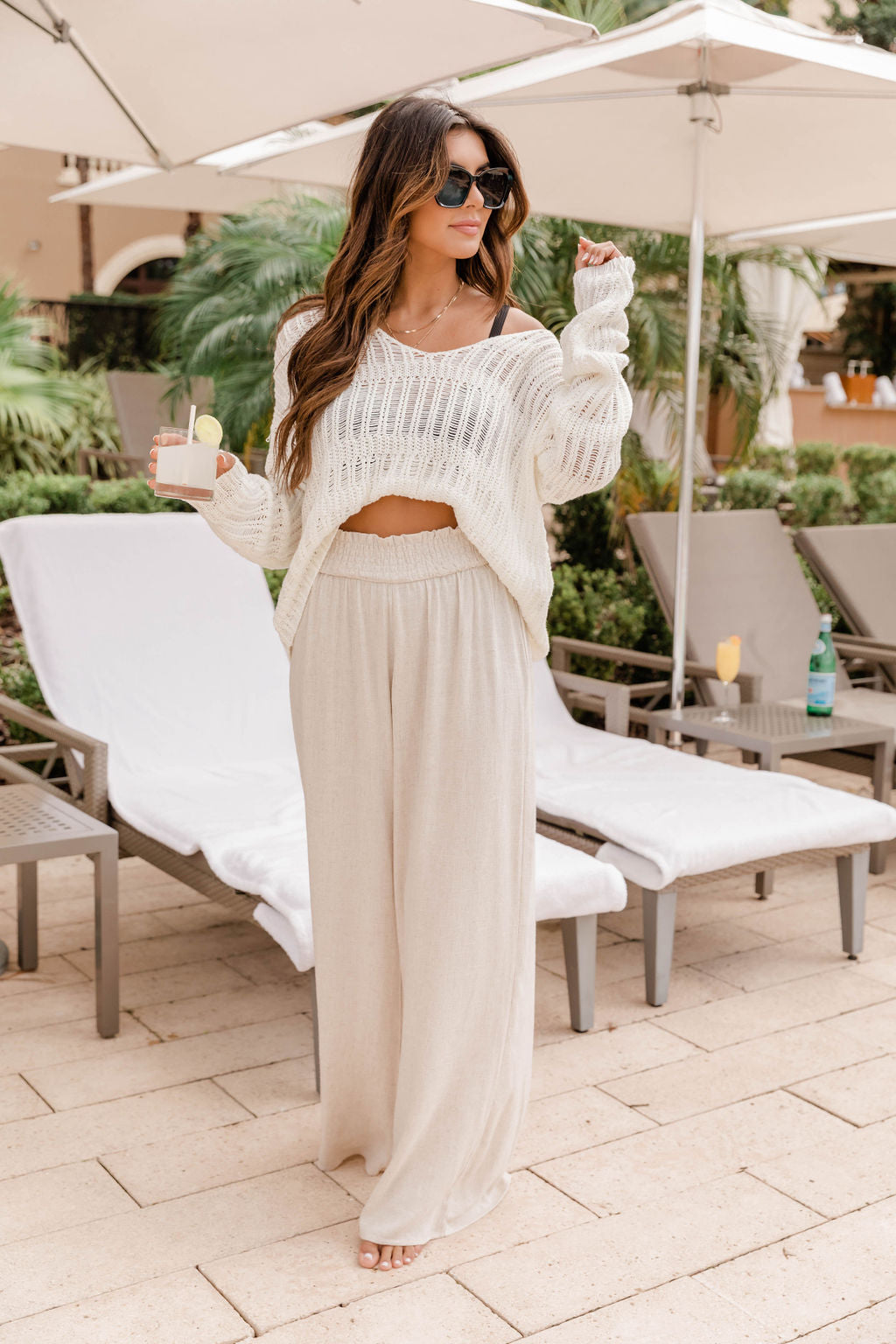 Find A Getaway Cream Sweater – Pink Lily