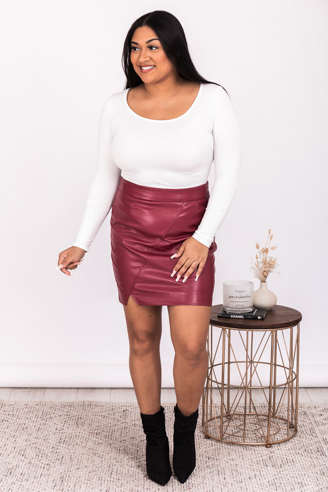 burgundy leather skirt plus size