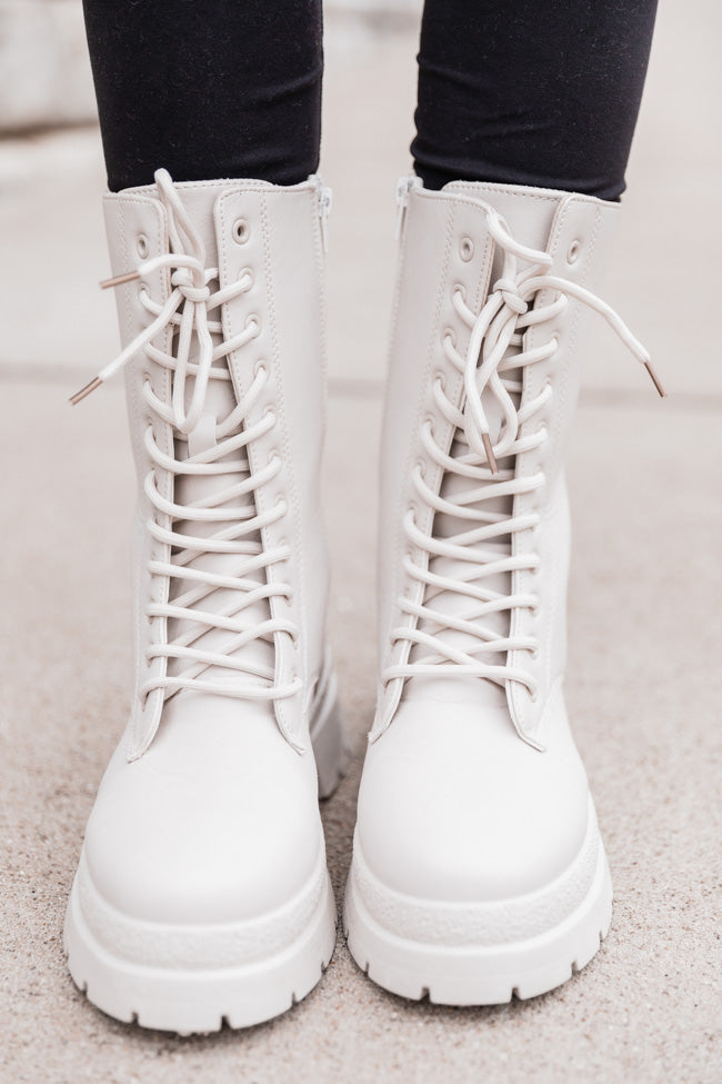 Rae Beige Lace Up Combat Boots – Pink Lily