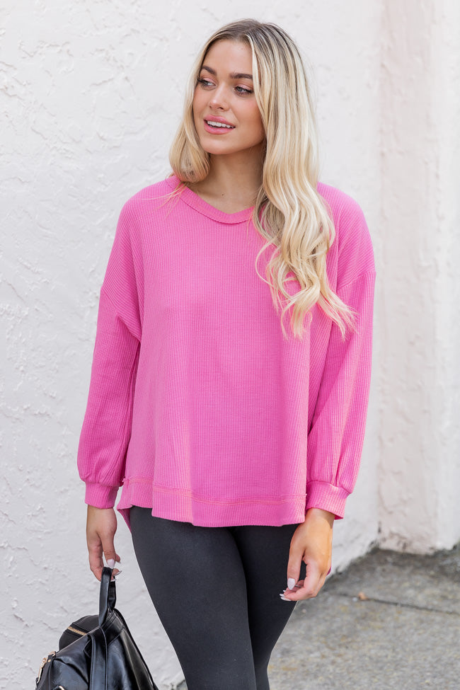 Work For You Pink Waffle Knit Blouse