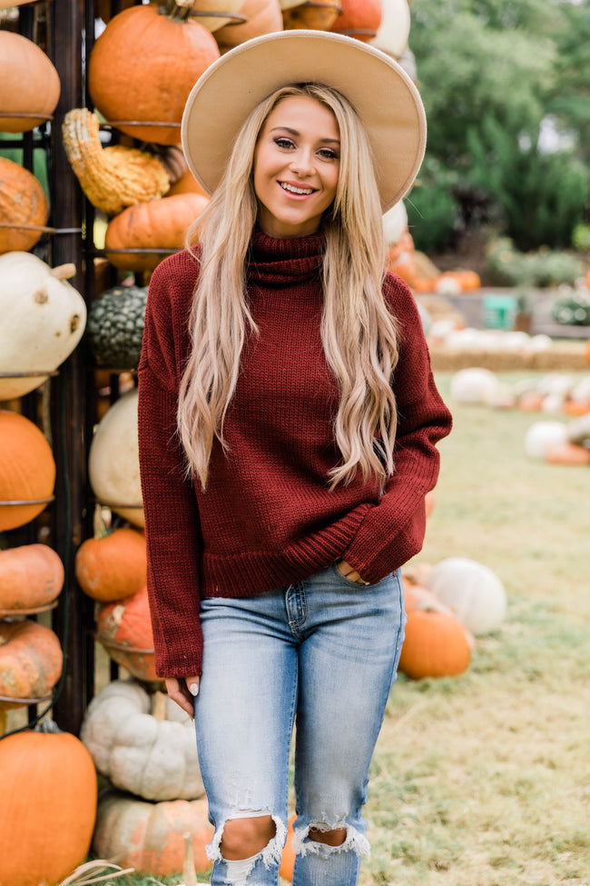 Use Your Heart Brick Turtleneck Sweater FINAL SALE – Pink Lily