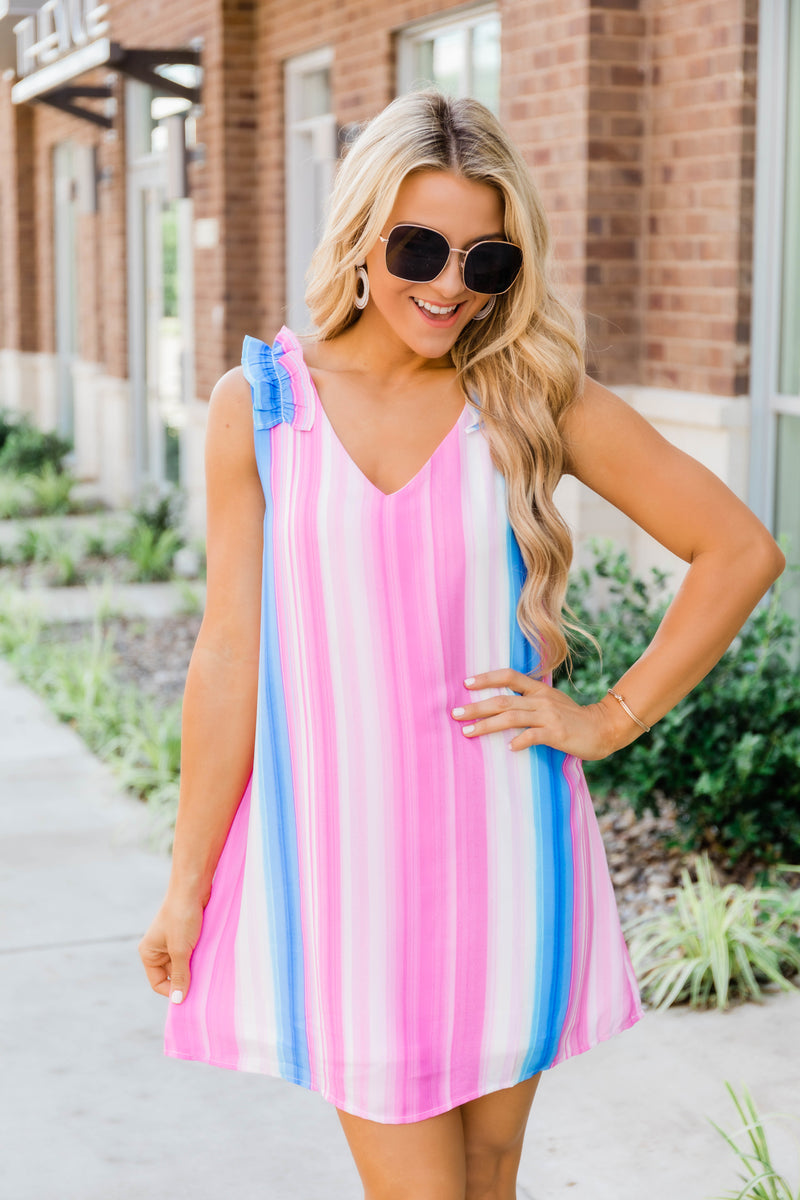 Cherished Charm Dress Striped Pink/Blue – Pink Lily