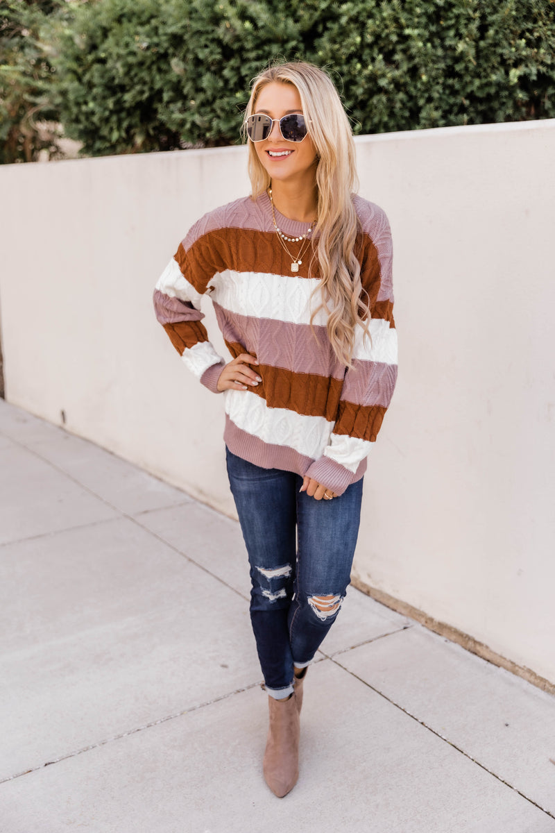 Always Fashion Forward Colorblock Rust Sweater FINAL SALE – Pink Lily