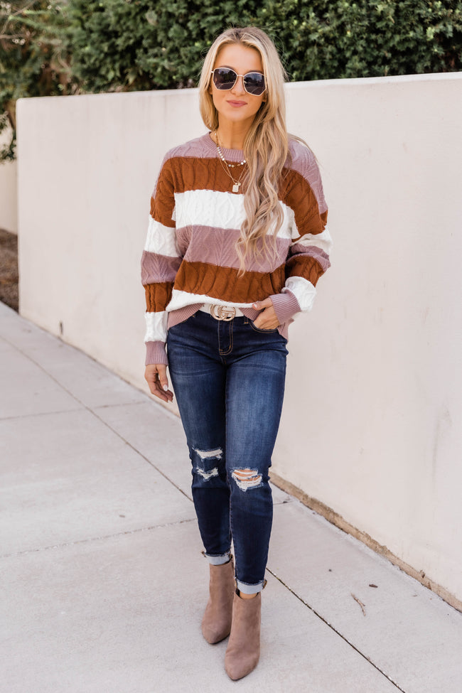 Always Fashion Forward Colorblock Rust Sweater FINAL SALE – Pink Lily