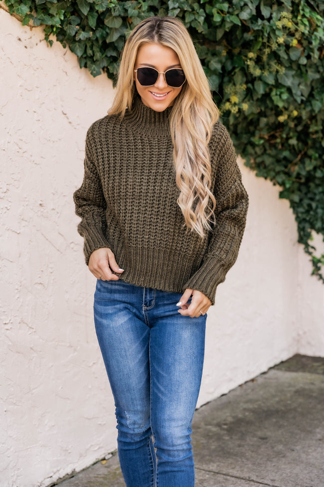 Keep Going Back Olive Mock Neck Sweater FINAL SALE – Pink Lily