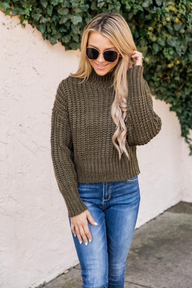 Keep Going Back Olive Mock Neck Sweater FINAL SALE – Pink Lily