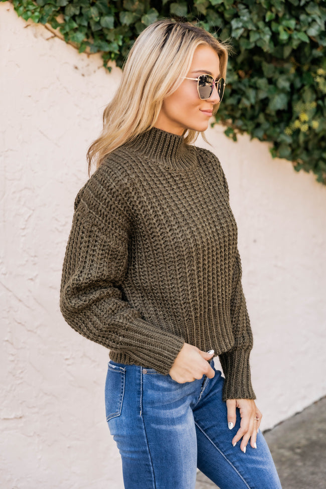 Keep Going Back Olive Mock Neck Sweater FINAL SALE – Pink Lily