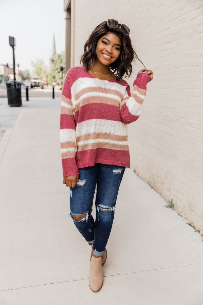 Second Chance Striped Berry Sweater FINAL SALE – Pink Lily