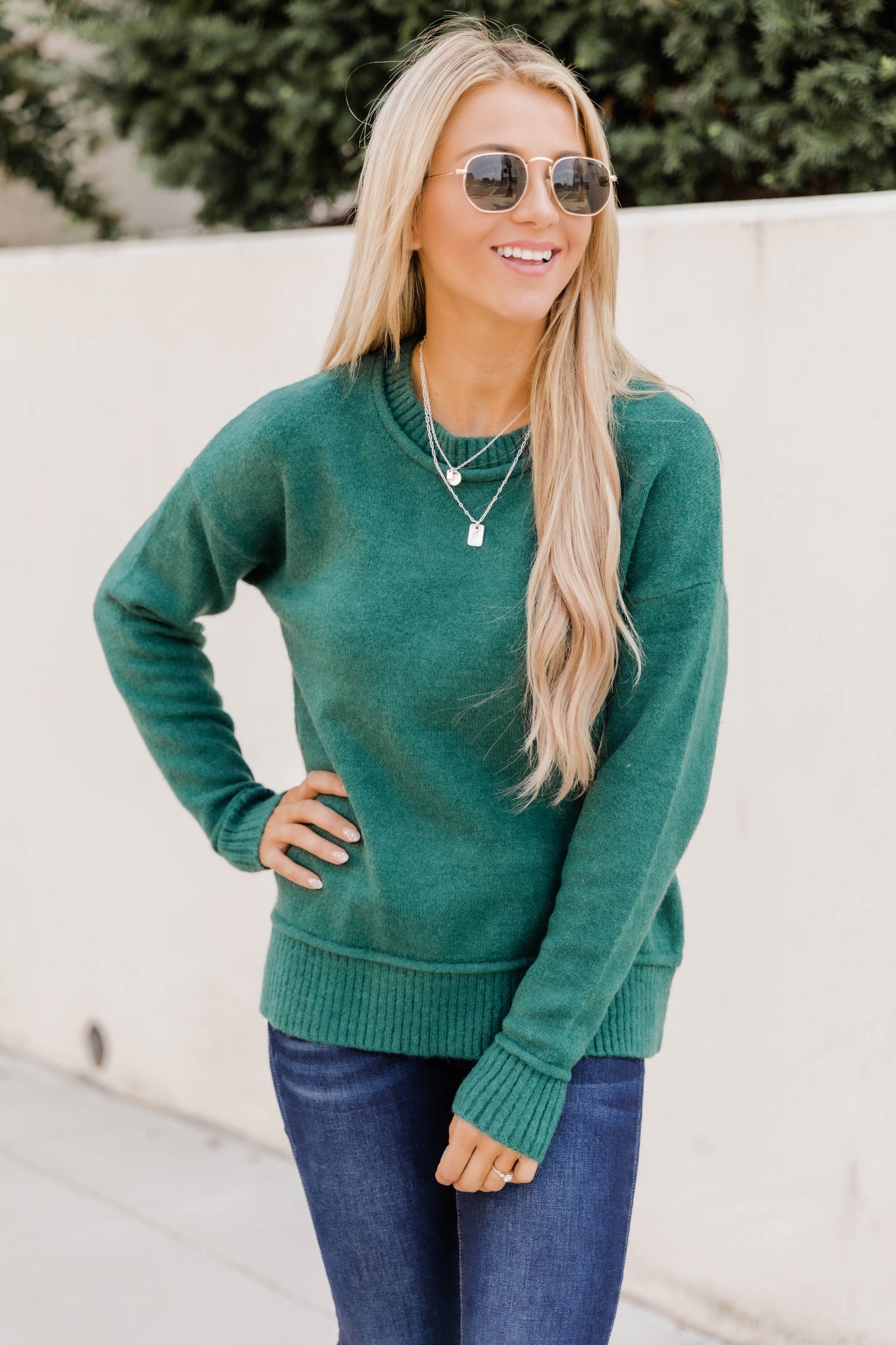 Take My Picture Green Sweater – Pink Lily