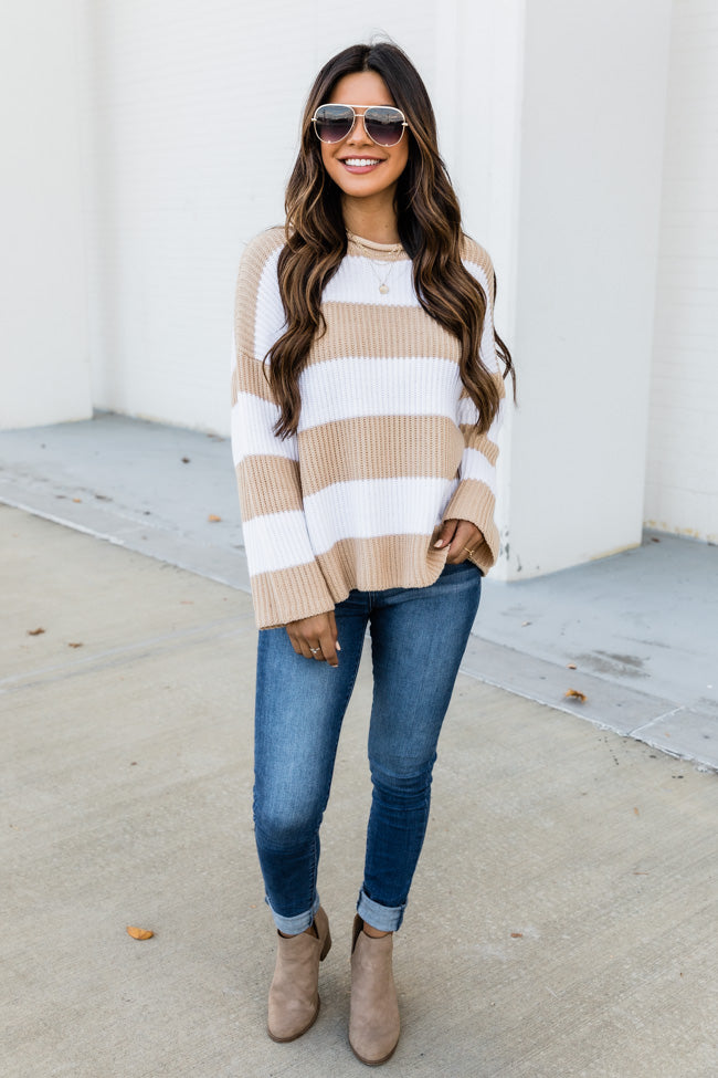 Curl Up With You Striped Sweater Beige FINAL SALE – Pink Lily