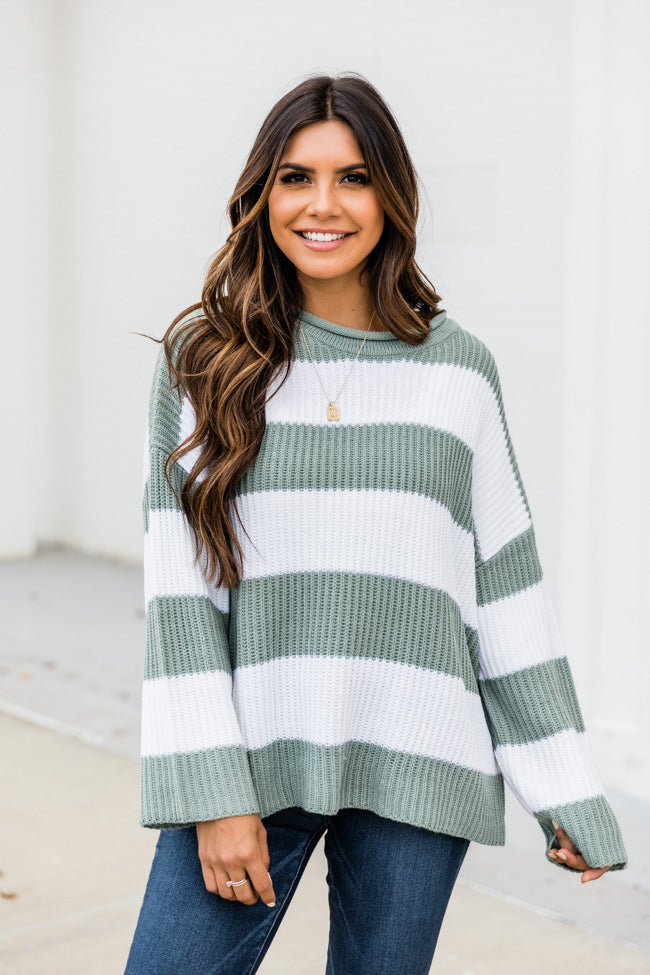 Curl Up With You Striped Sweater Sage FINAL SALE – Pink Lily