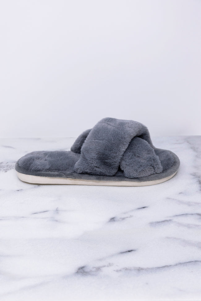 Dreaming Of Winter Grey Fuzzy Slippers – Pink Lily