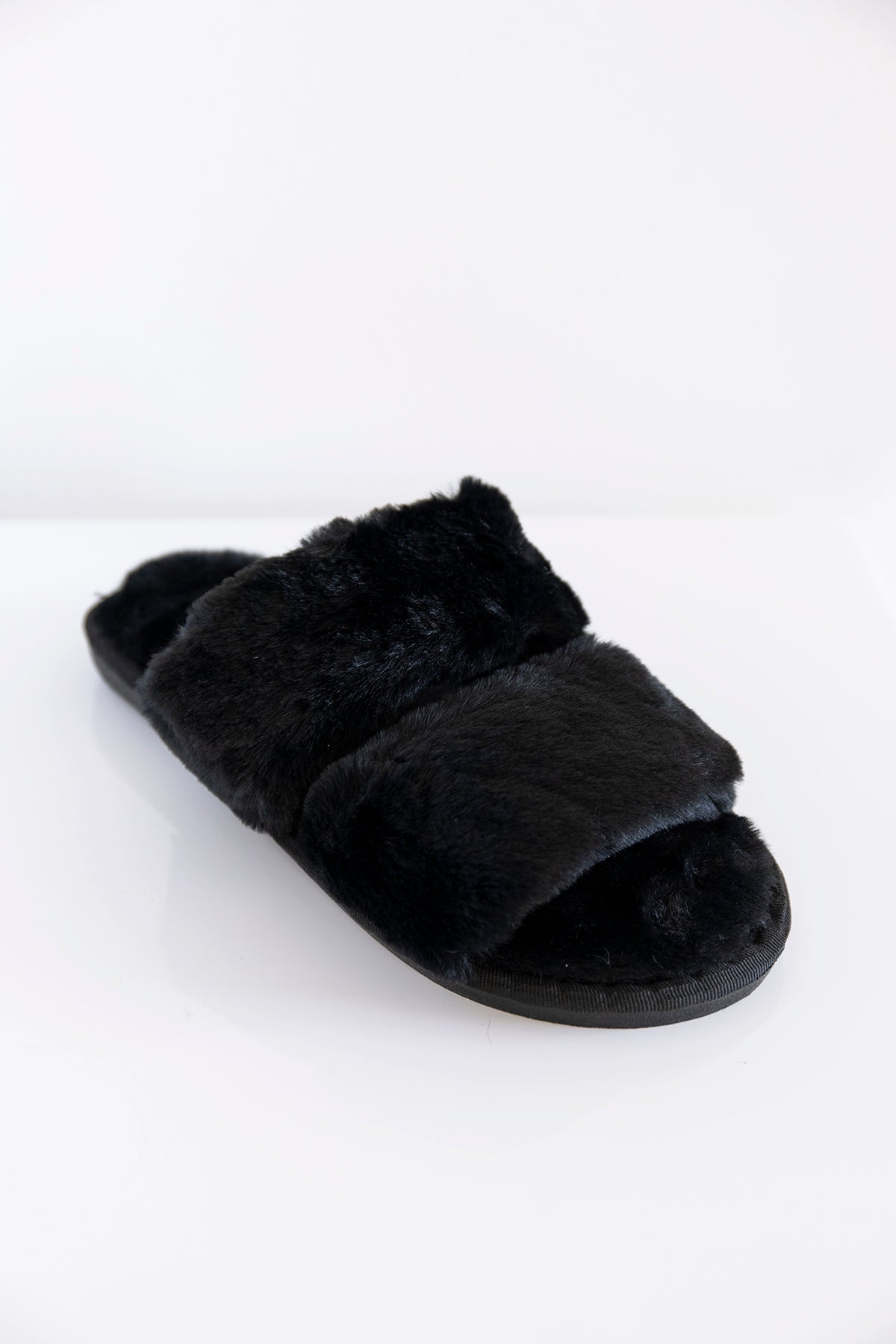 black fuzzy slippers
