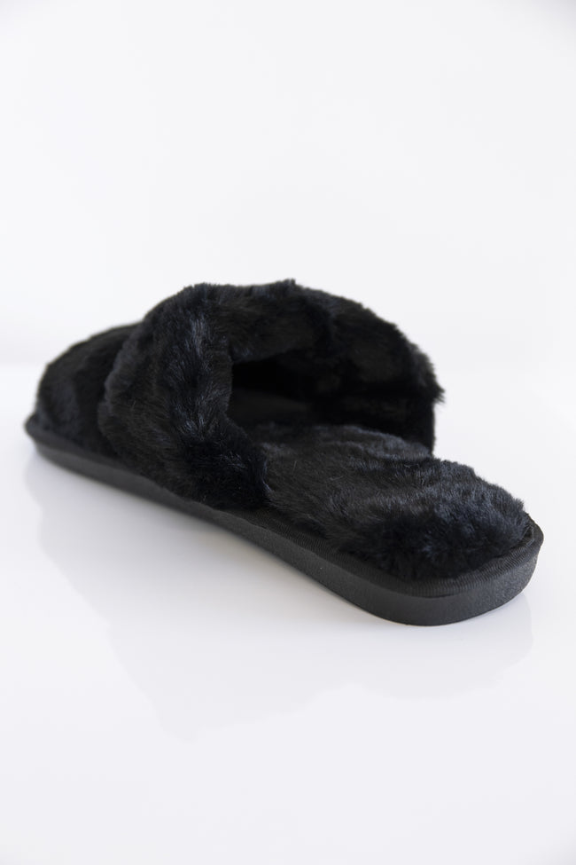 black fuzzy slippers