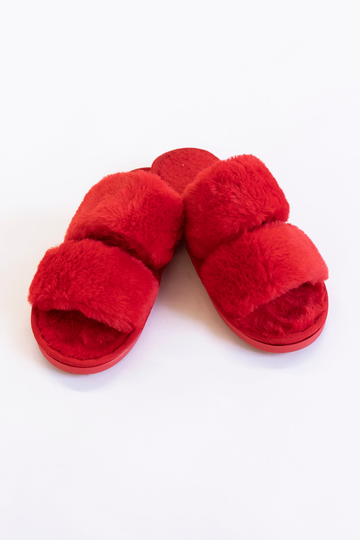 red fuzzy slippers