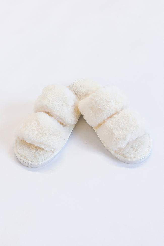 fuzzy slippers white
