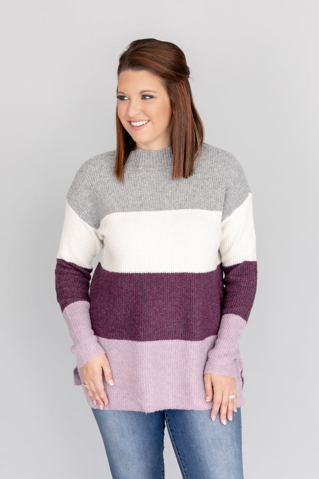 Night To Remember Colorblock Mock Neck Purple Sweater FINAL SALE – Pink ...