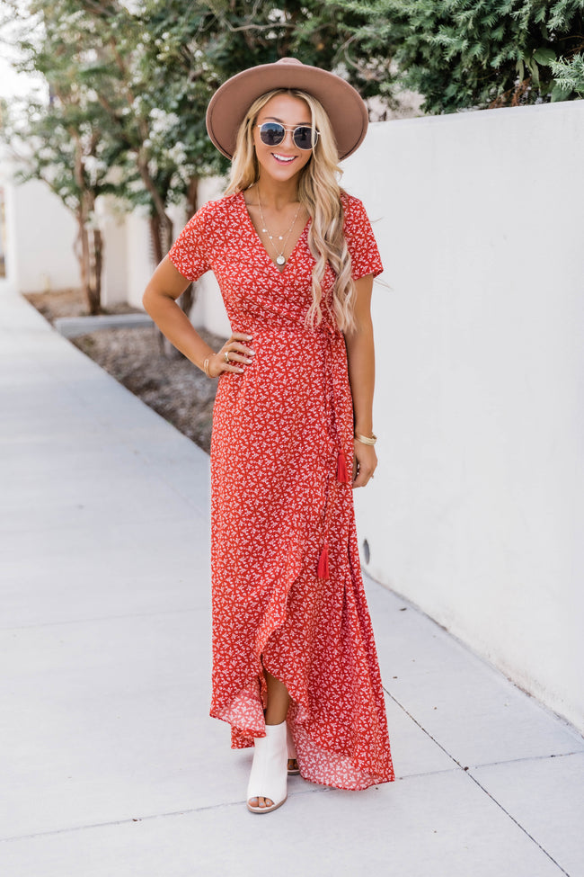 floral red maxi dress