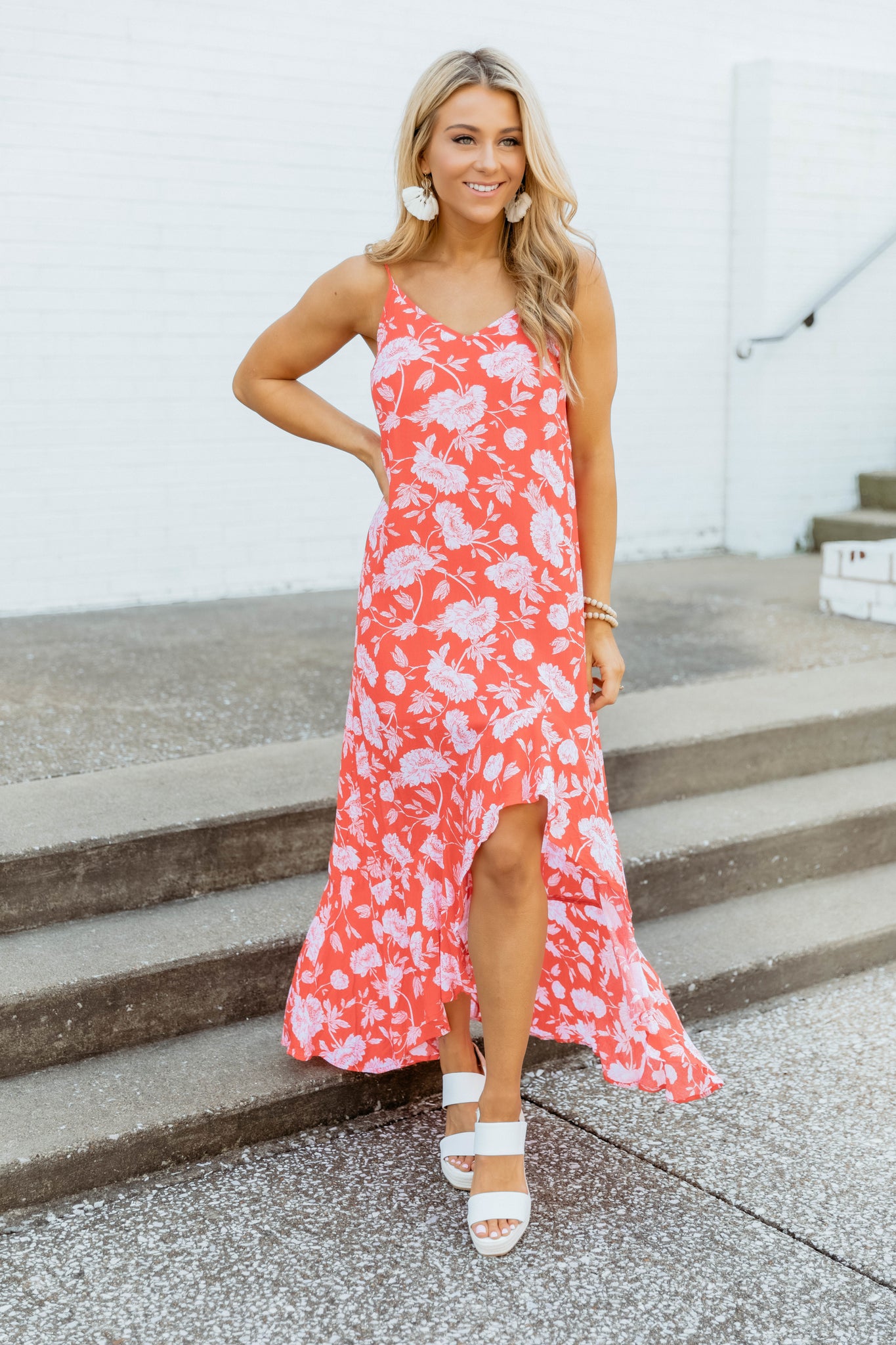 coral pink maxi dress