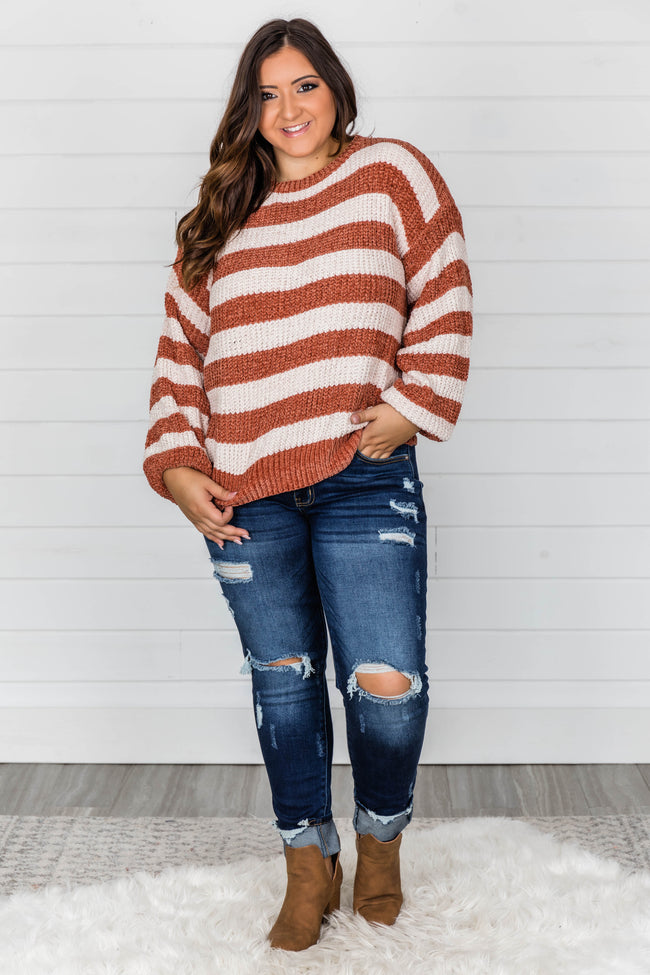 Call Out Your Name Striped Rust Sweater FINAL SALE – Pink Lily