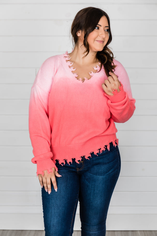 Come Alive Distressed Ombre Sweater Coral – Pink Lily