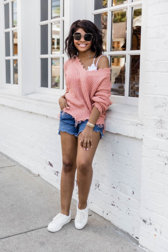 Commitment To Cool Mauve Distressed Sweater – Pink Lily