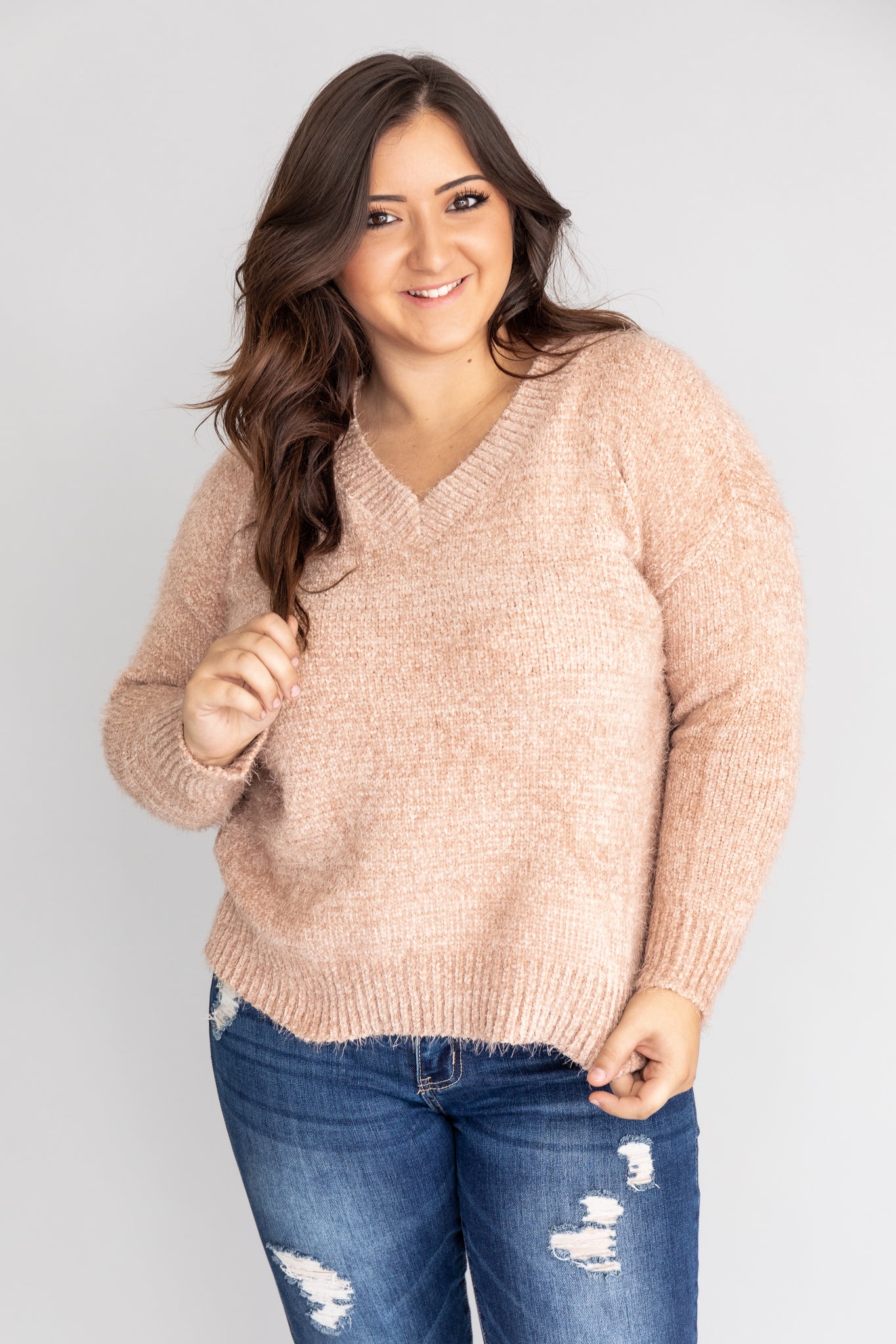 Early Riser Fuzzy Light Pink Sweater FINAL SALE – Pink Lily