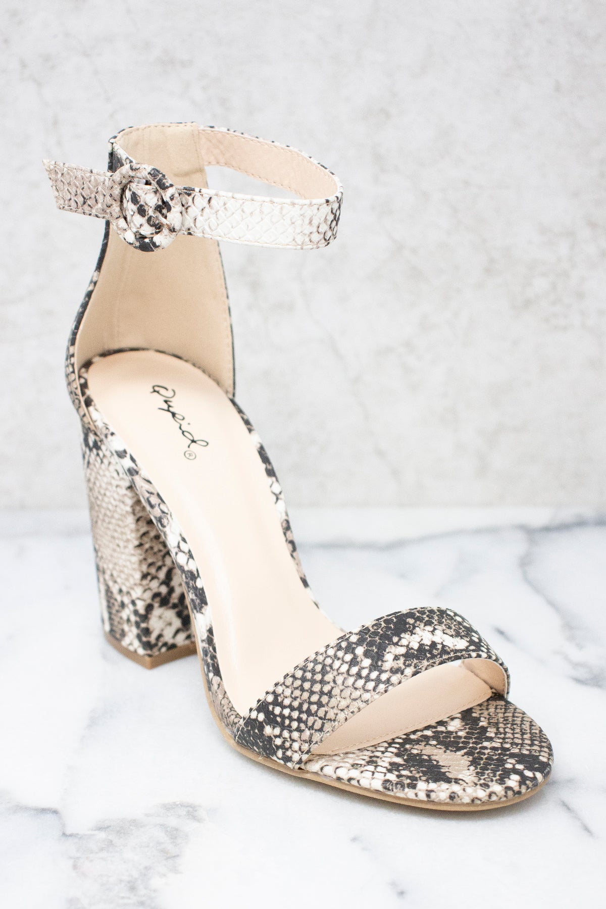snakeskin slip on heels