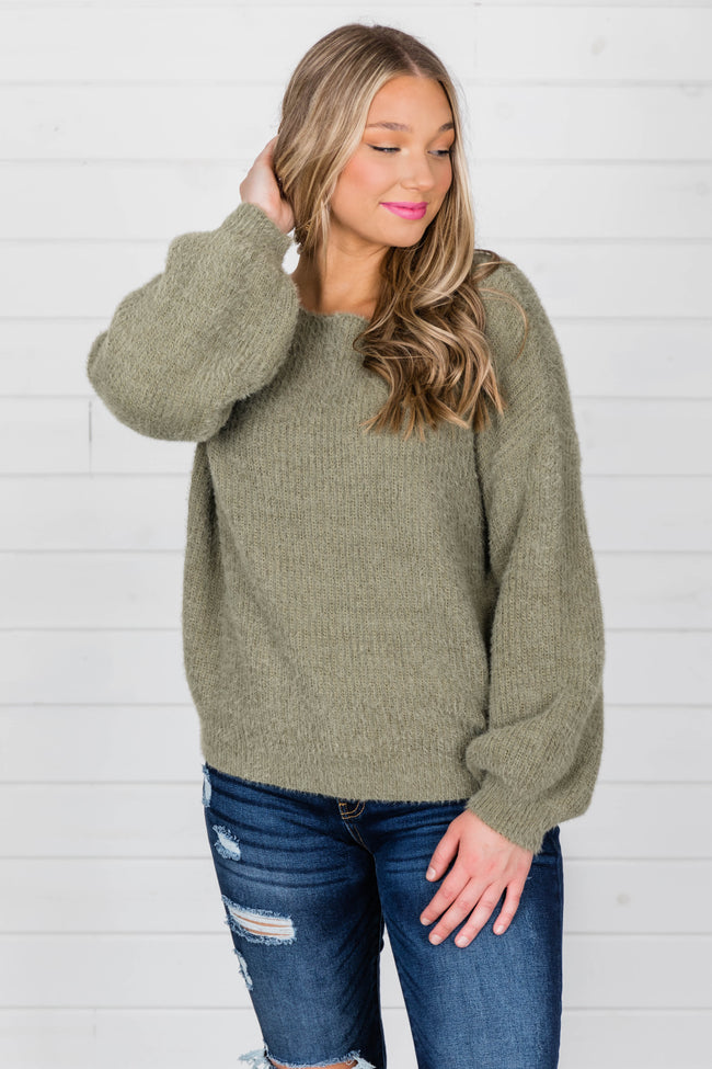 Late Night Talks Fuzzy Sweater Olive – Pink Lily