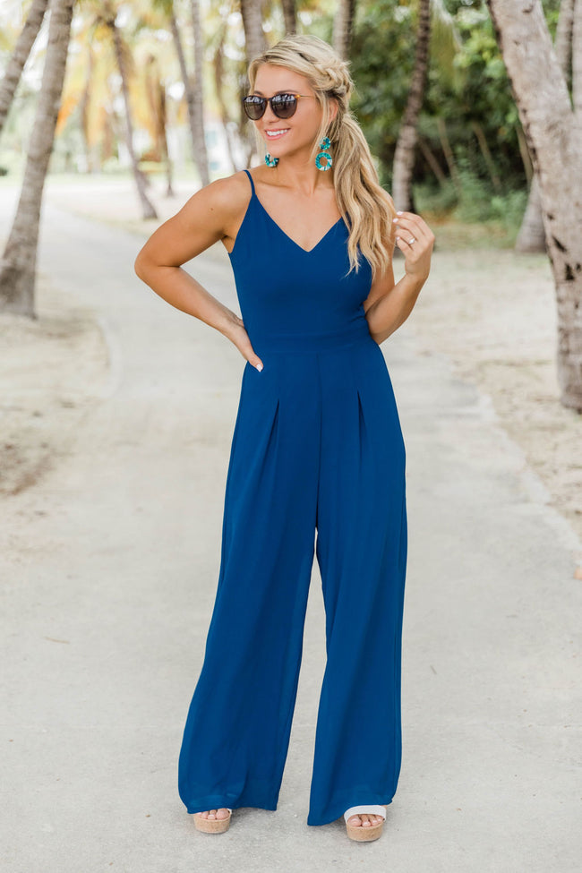 Wonderful Ideas V-Neck Jumpsuit Blue – Pink Lily