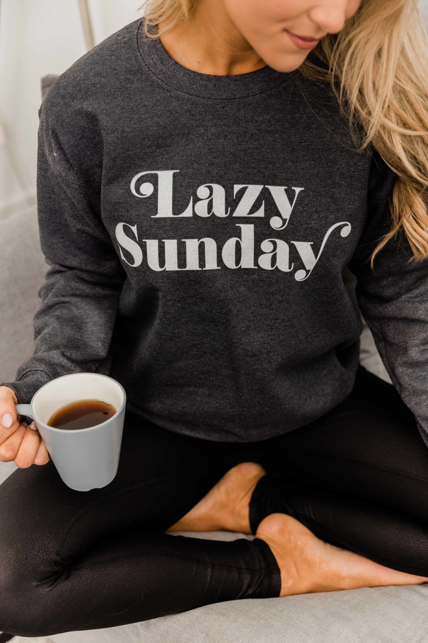 Lazy Sunday Dark Heather Graphic Sweatshirt Pink Lily