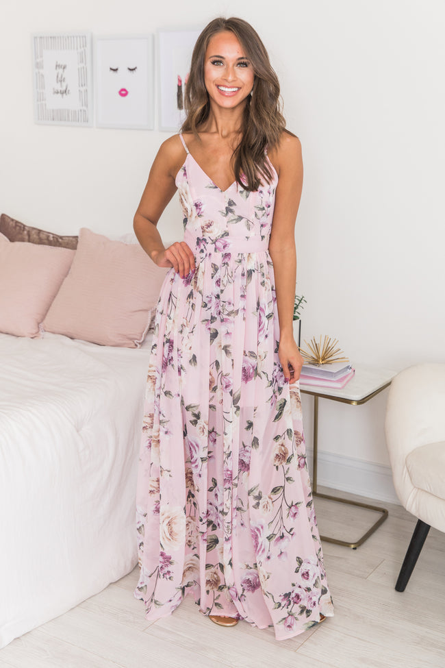 It's Love At First Sight Blush Floral Maxi Dress – Pink Lily