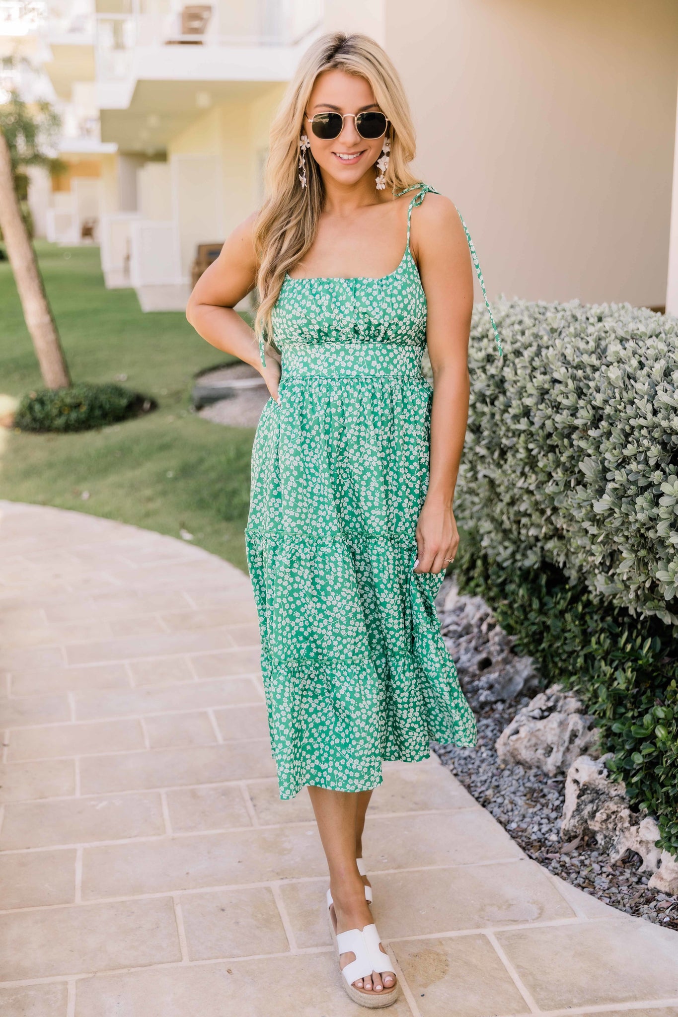 green floral midi