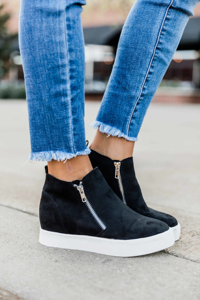 The Danielle Black Suede Wedge Sneakers 