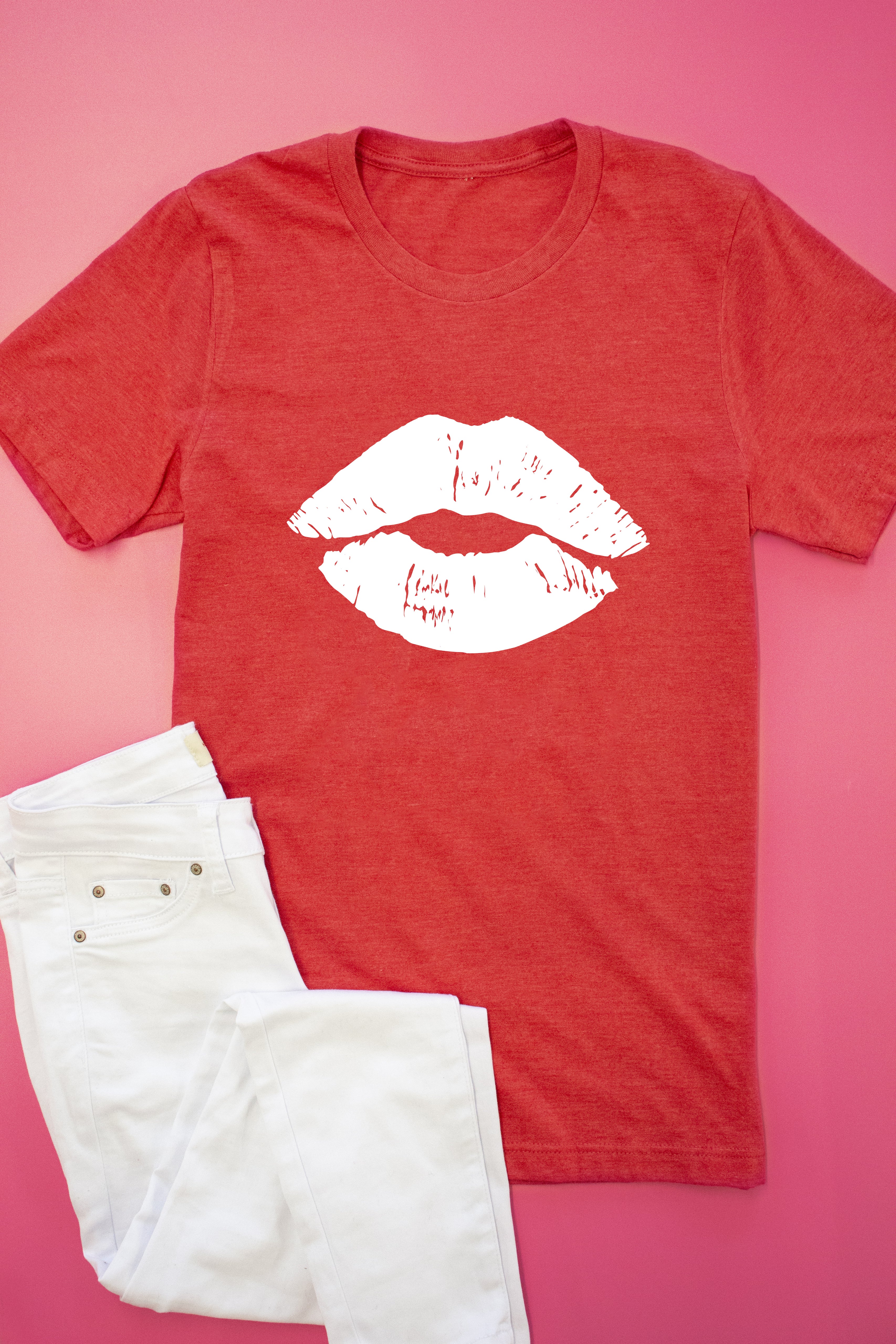 white and red graphic tee