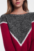 Load image into Gallery viewer, Chevron Color Block Sweater in Red