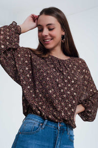 Blouse in Brown With Flower Print