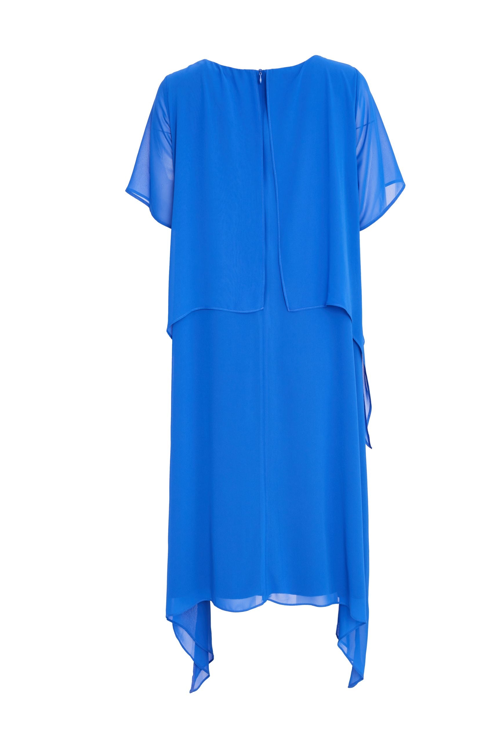 Royal Blue Chiffon Dress with Sheer Sleeve and Necklace – La Creme Boutique