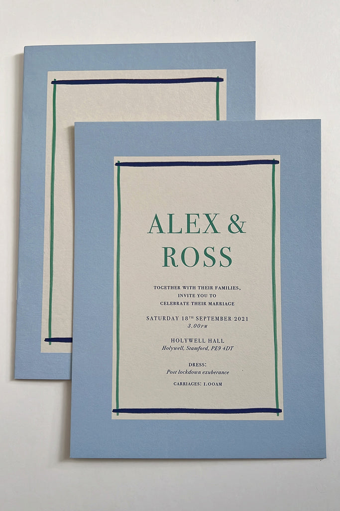 Wedding invite with blue and green details