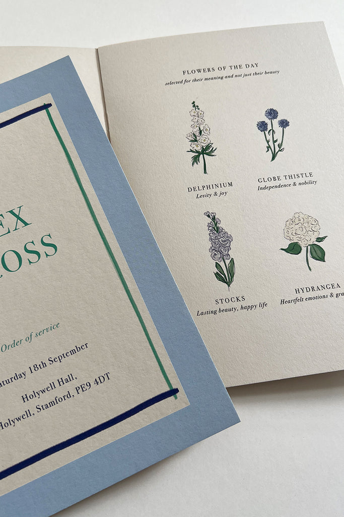 Wedding order of service with flower illustrations