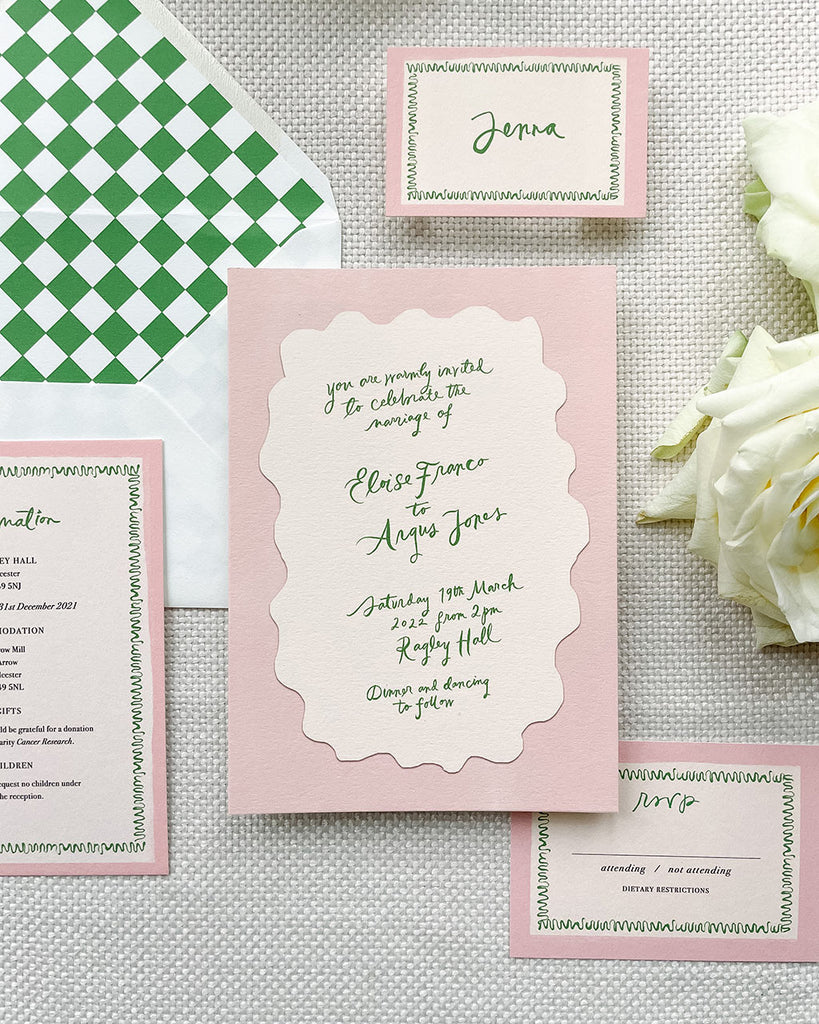 Pink green wedding invite