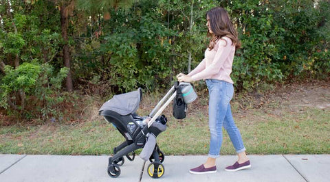 Mom walking with stroller