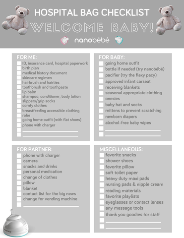 Nanobébé Hospital Bag Checklist - printable