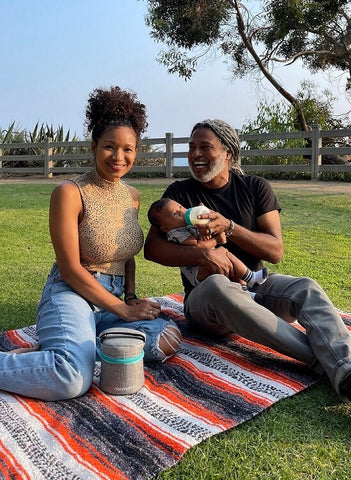 Parents in park with baby