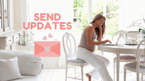 woman using laptop to send post baby shower updates