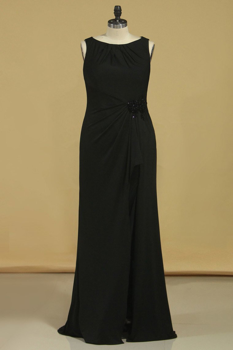 Sexy Open Back Scoop Evening Dresses Sheath With Beads And Slit