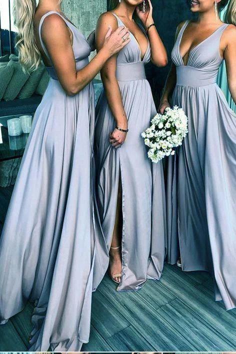 Buy Elegant A Line V Neck Blue Straps Bridesmaid Dresses, Wedding Party ...