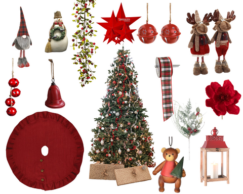 Red and green, vintage-farmhouse classics for your Christmas Tree.