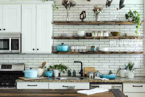 Use metal accents in your farmhouse kitchen