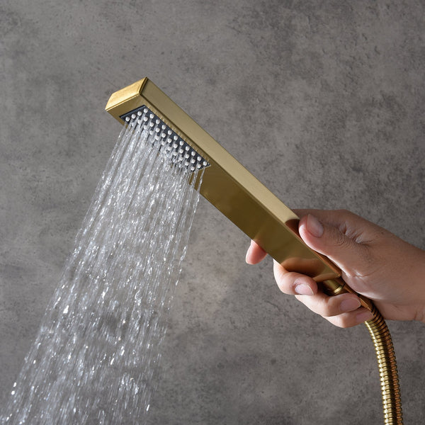 Digital Brushed Gold Wall-Mounted Rain Shower and Bathtub Mixer